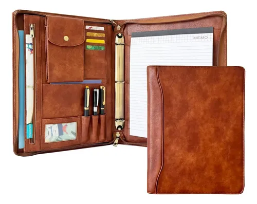 Cartera De Cuero Vegano De 3 Anillos Gvalant, Carpeta De A4